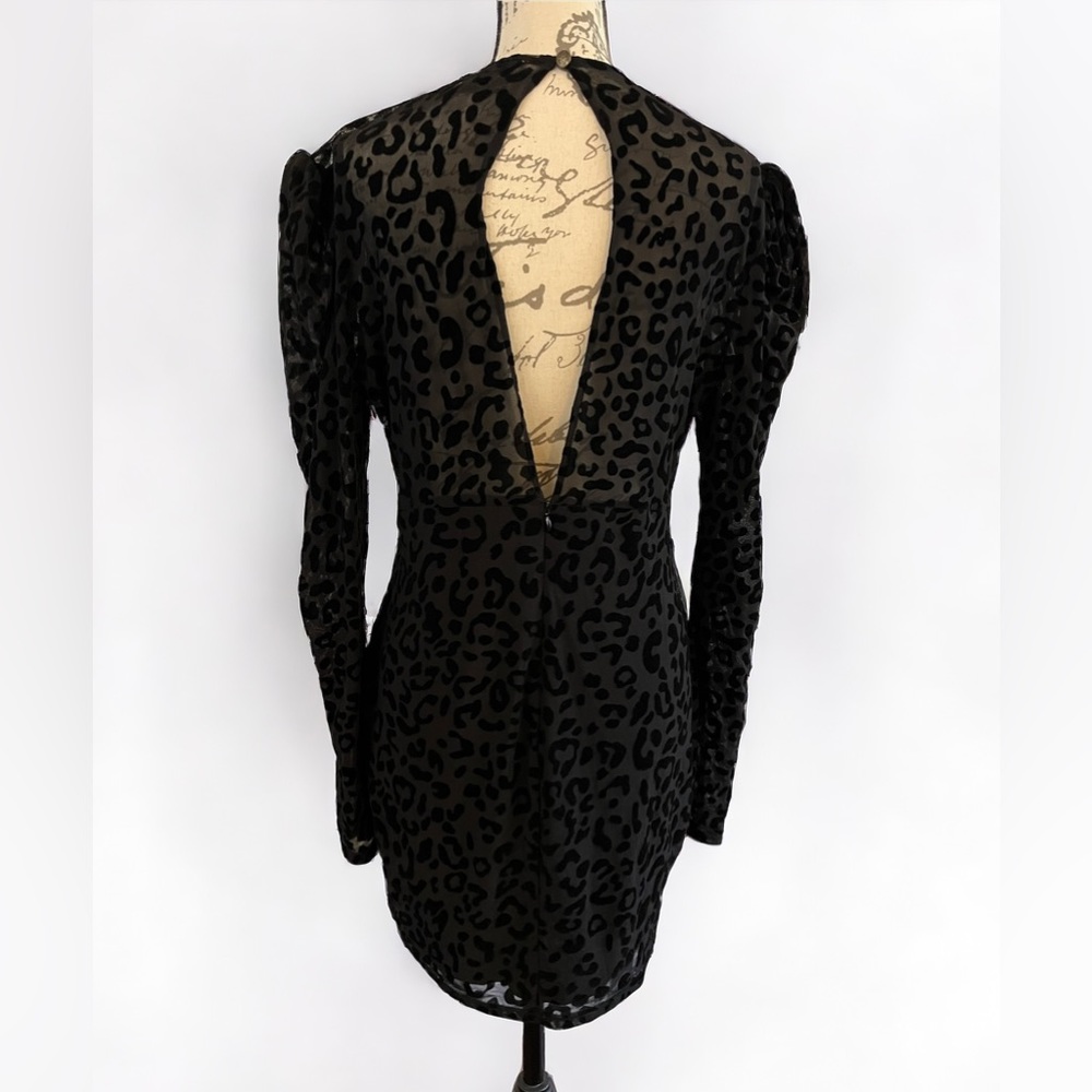 Deja Vu Black Velvet Burnout Overlay Mini Dress long sleeve evening Large EUC - Picture 5 of 16
